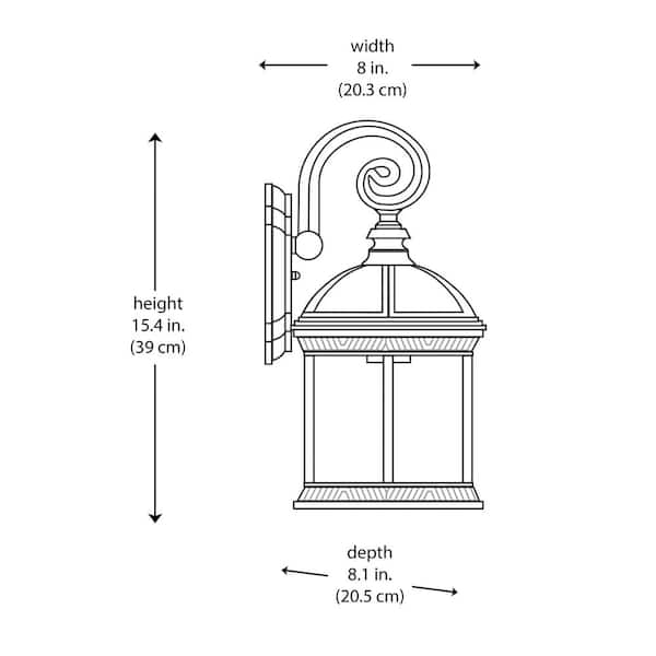 Wickford 15.4 in. 1-Light Weathered Bronze Hardwired Outdoor Wall Light Lantern Porch Sconce with Clear Glass (2-Pack)