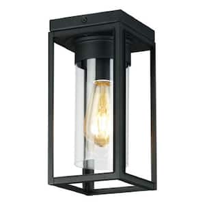 Walker Hill 5.37 in. W x 10.75 in. H 1-Light Matte Black Outdoor Flush Mount with Clear Glass
