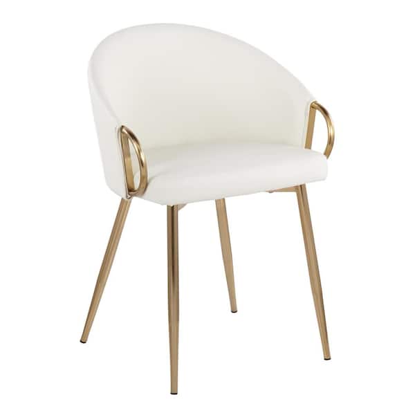 Lumisource Claire White Faux Leather and Gold Metal Dining Chair