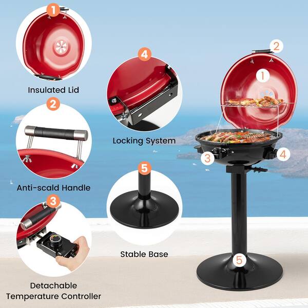 Costway 1600-Watt BBQ Electric Grill Red with Warming Rack