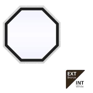 48 in. x 48 in. V-2500 Series Bronze Exterior/White Interior FiniShield Vinyl Fixed Octagon Window w/ Low-E 366 Glass