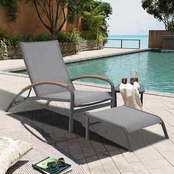 ULAX FURNITURE 1-Piece Aluminum Outdoor Chaise Lounge with Ottoman HD ...