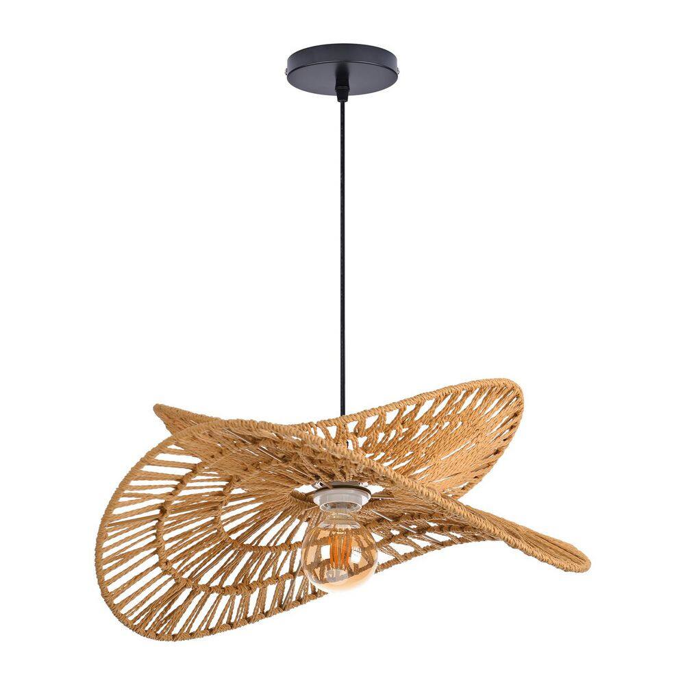 1 Light Brown Hand-Woven Rattan Pendant Light with Geometric Shape, No Bulbs Included 20 in. price history on PriceWatchPro