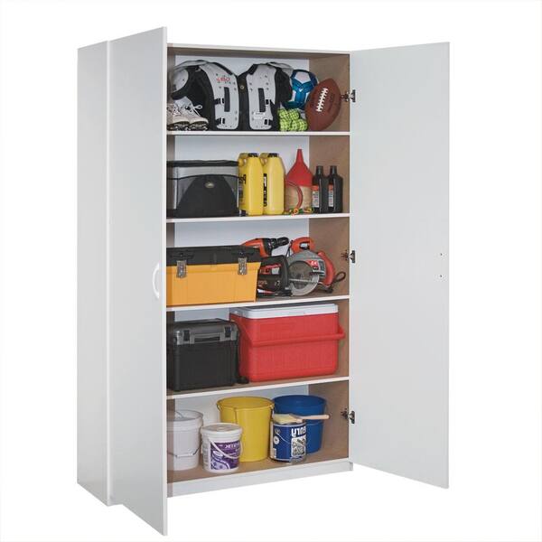 White Melamine Jumbo Storage Cabinet, Wood Storage Cabinets With Doors And Shelves Home Depot
