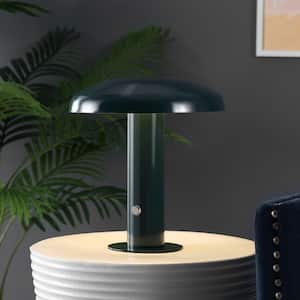 Suillius 11 in. Contemporary Bohemian Rechargeable/Cordless Iron Integrated LED Mushroom Table Lamp, Forest Green