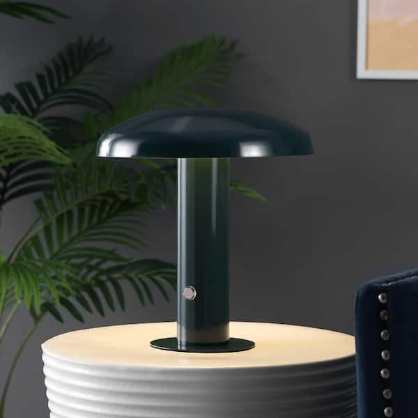 JONATHAN Y Suillius 11 in. Contemporary Bohemian Rechargeable/Cordless Iron Integrated LED Mushroom Table Lamp, Forest Green