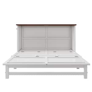White Wood Frame Queen Murphy Beds with Charging Station and Large Storage Drawer