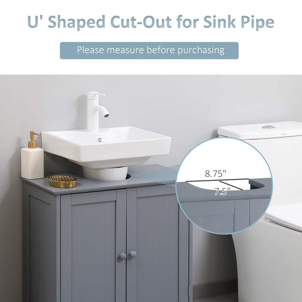Gray MDF Pedestal Under Sink Bathroom Cabinet with Shelf