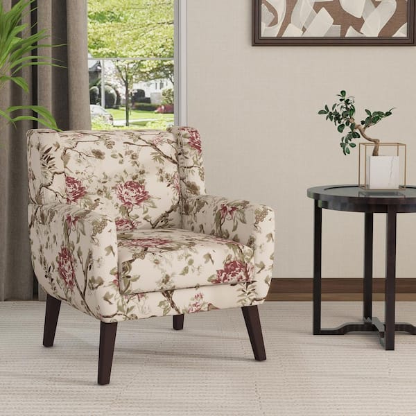 Uixe Multicolor Floral Pattern Linen Upholstery Arm Chair (Set of