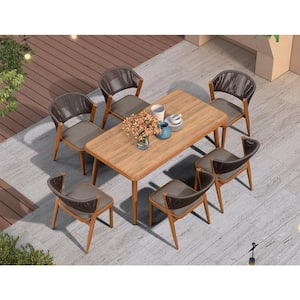 7-Piece Aluminum Wicker Dining Table and Chairs Patio Outdoor Dining Set Teak Patio Furniture Set with Cushions, Brown