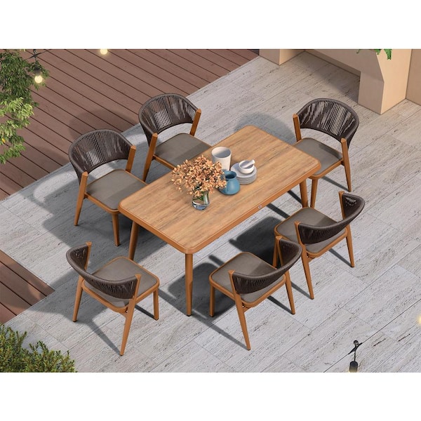 PURPLE LEAF 7-Piece Aluminum Wicker Dining Table and Chairs Patio Outdoor Dining Set Teak Patio Furniture Set with Cushions, Brown