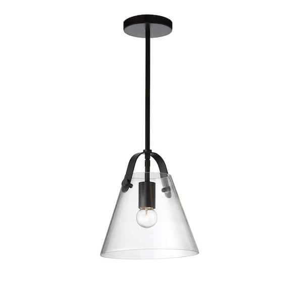 Dainolite Polly 1-Light Matte Black Shaded Pendant Light with Clear Glass Shade