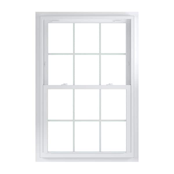 American Craftsman 37.75 in. x 56.75 in. 70 Series White Double Hung Low-E Argon Glass Vinyl Fin with J Window with Grids, Screen Incl