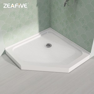 36 in. L x 36 in. W Neo Angle Corner Shower Pan Base with Corner Drain Shower Floor Pan in White Acrylic Shower Base