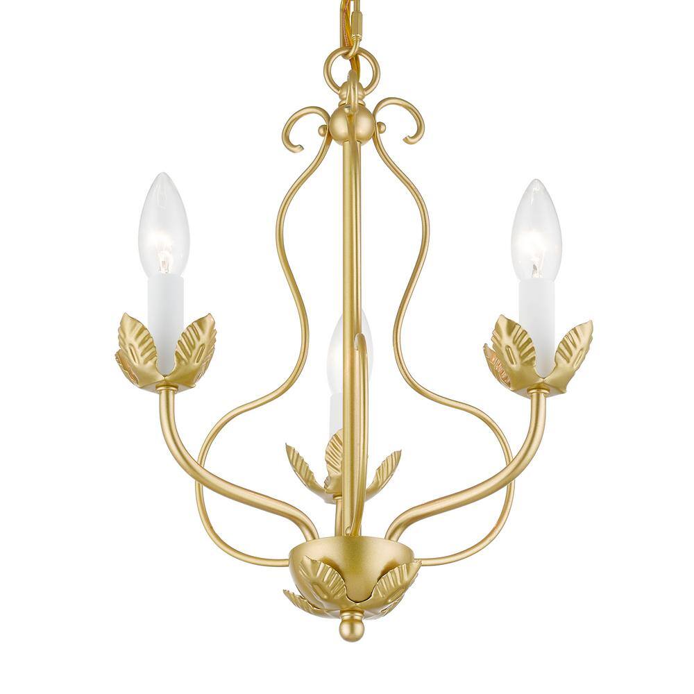 Mini Brass 3-Light Candle Chandelier in Soft Gold
