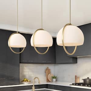 Eterna 60-Watt 1-Light Brushed Gold Pendant with Etched Opal Glass Shade