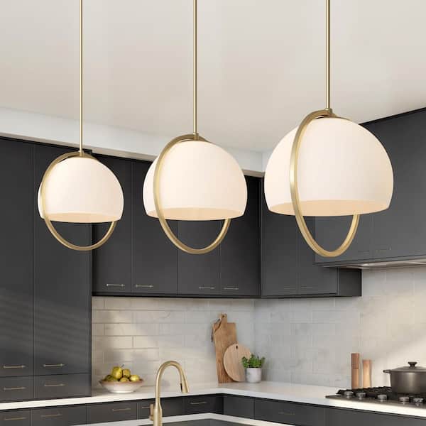 Eterna 60-Watt 1-Light Brushed Gold Industrial Pendant Light with Etched Opal Glass Shade and No Bulbs Included