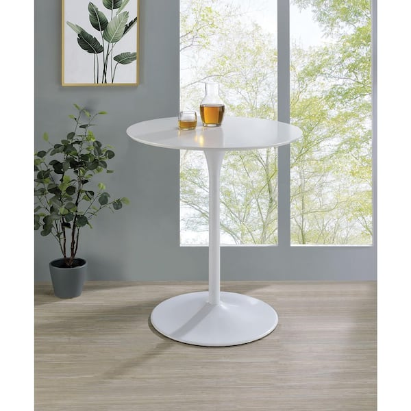 Flower White Wood 31.5 in. Pedestal Round Counter Height Dining Table, Seats 4