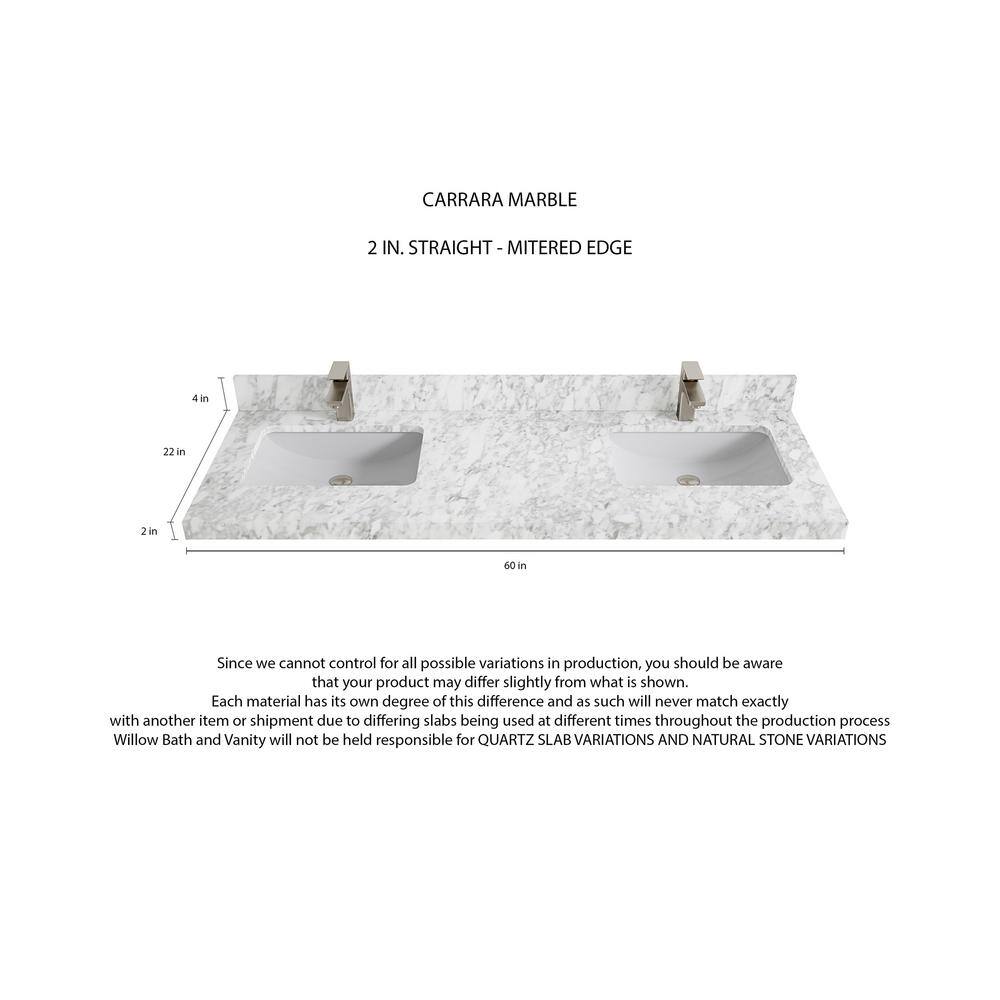 Madison 60'' Dark Natural Teak Double Wall-Mount Vanity with Carrara Marble Top