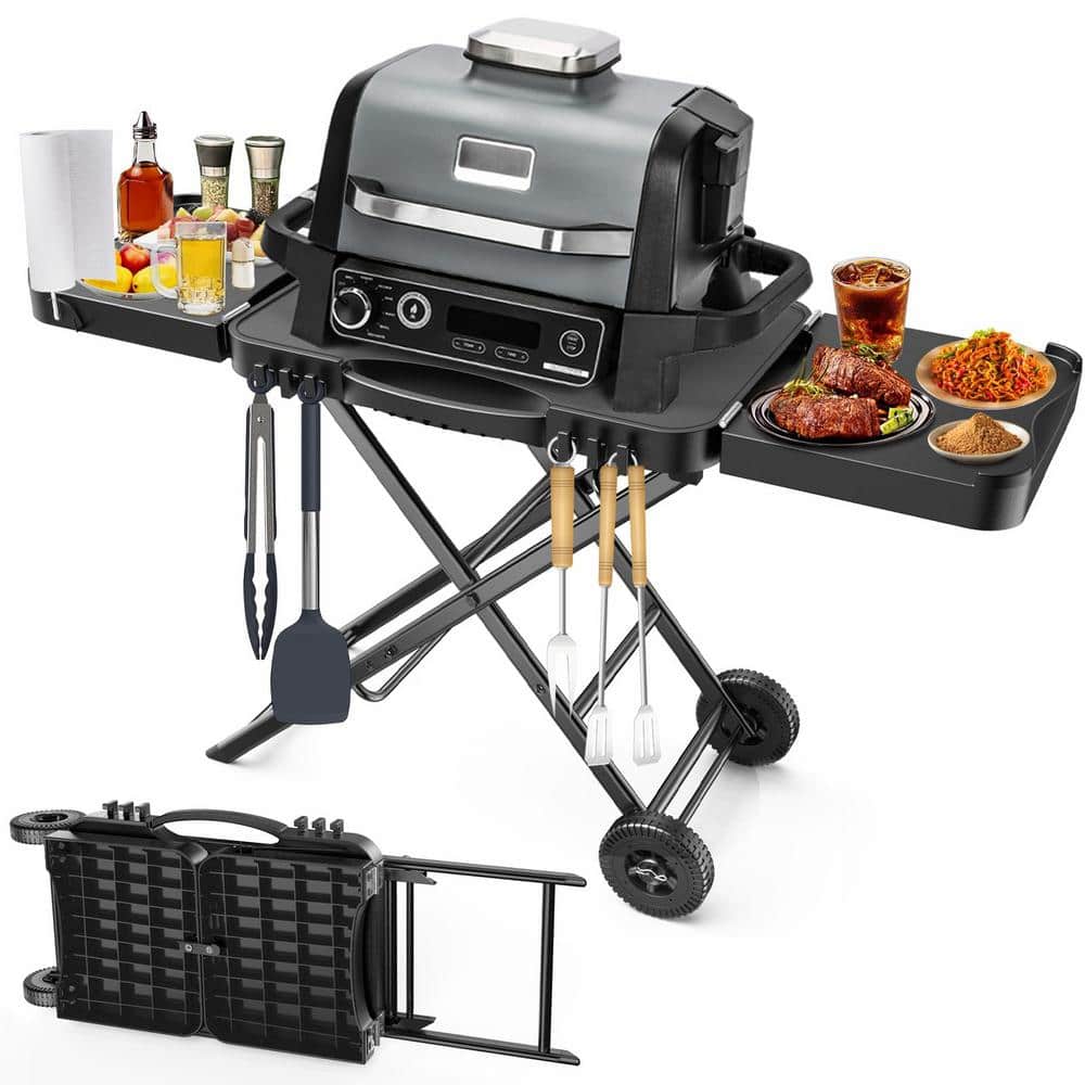 51 in. Outdoor Grill Cart, Pizza Oven Stand Table Wheel Dining Cart Table M