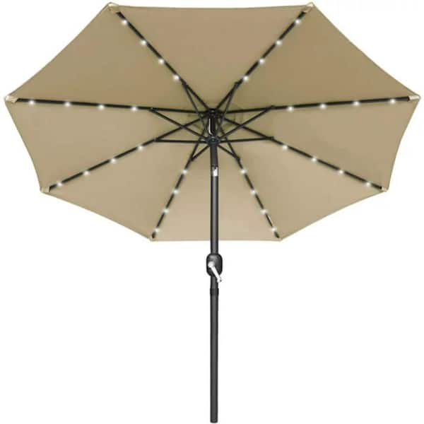 Alpulon 10 ft. Metal Market Solar Tilt Patio Umbrella with Crank and LED Lights in Beige