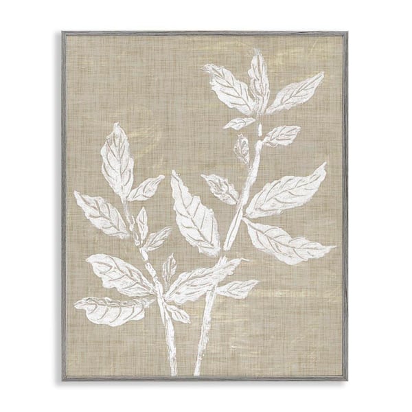 Stupell Industries Boho Leaves on Natural Pattern by Melissa Wang Gray Framed Nature Giclee Art Print 30 in. x 24 in.