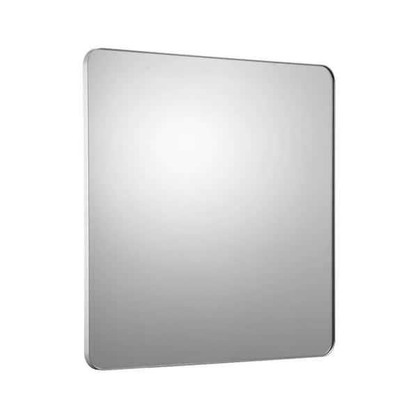 Wall Mounted Makeup Mirror, Silver, 0.15in. Thick, 36 in. W x 36 in. H, Modern, Rectangle, Aluminium Alloy Framed Mirror