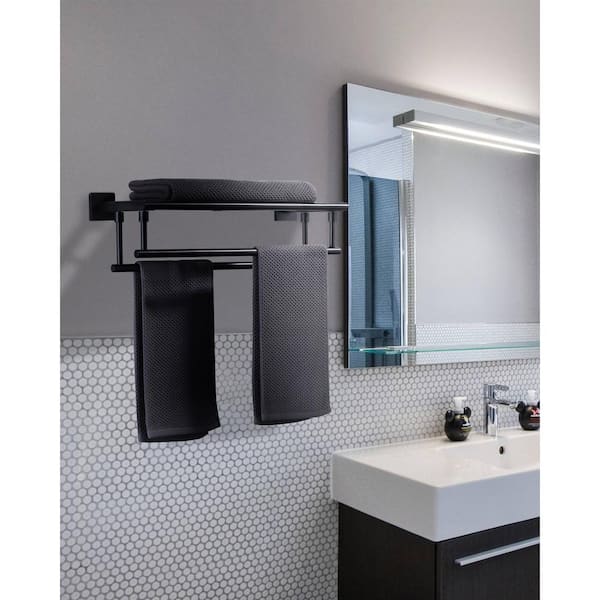 20 in. Wall Mounted Double Towel Bar in Matte Black