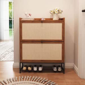 Walnut Wooden Shoe Storage Cabinet with Flip-Up Drawer  (9.25 in. D x 31.5 in. W x 39.37 in. H)
