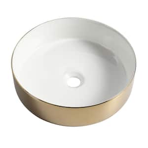 Anky Golden White Ceramic 16 in. Round Bathroom Vessel Sink