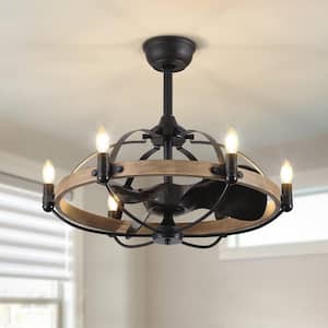 27 in. Farmhouse Indoor Black Vintage Cage Ceiling Fan with Remote Included for Kitchen Dining Room