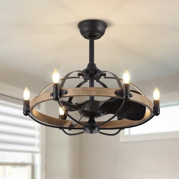Pacific Core 27 in. Farmhouse Indoor Black Vintage Cage Ceiling Fan with Remote Included for Kitchen Dining Room