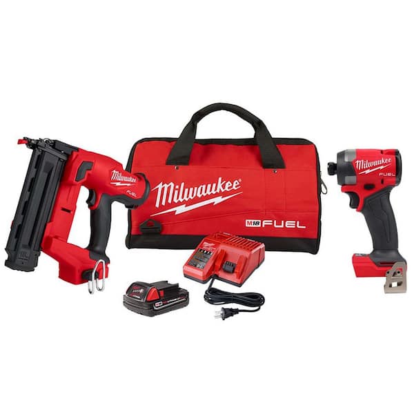 M18 FUEL GEN II 18V 18-Gauge Lith-Ion Brushless Cordless Brad Nailer Kit with One 2.0 Ah Battery & Impact Driver
