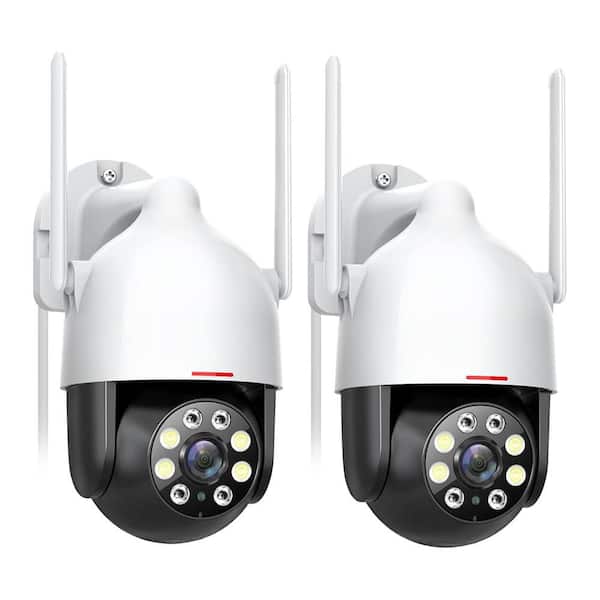 2K Outdoor Security Camera WiFi 360° View 3MP Surveillance Motion Detection Siren 2-Way Audio Night Vision 2 Pack