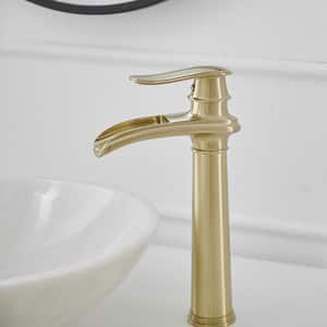 Waterfall Tall Spout Single Hole Single Handle Vessel Sink Faucet in Brushed Gold