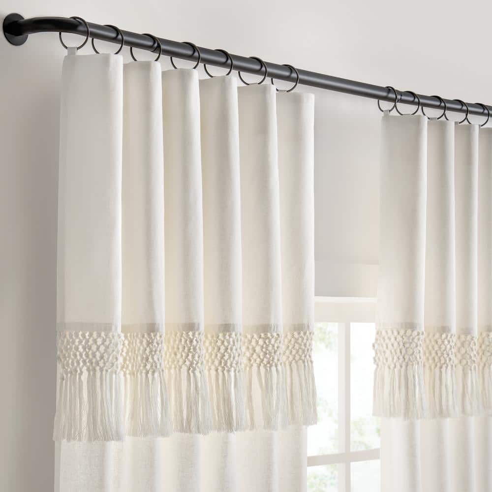 Ivory Cotton Light Filtering Curtain Panel with Fringe Detail