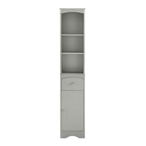 13.4 in. W x 9.1 in. D x 66.9 in. H Gray MDF Board Freestanding Tall Bathroom Linen Cabinet  with  Drawer in Gray