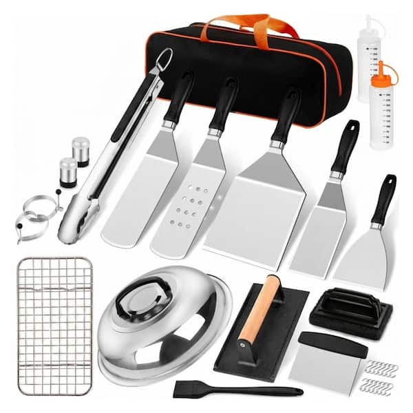 33-Piece Black Griddle Accessories Kit Stainless Steel Dishwasher Safe Flat Top Grill Tools Set with Cooling Rack