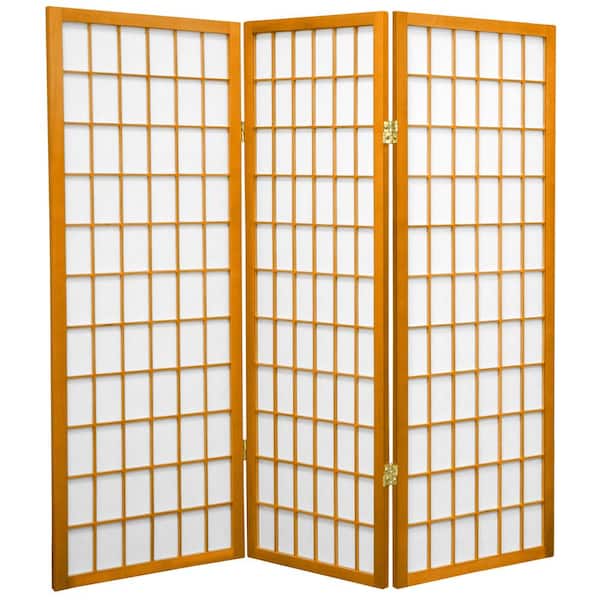 Oriental Furniture 4 ft. Short Window Pane Shoji Screen - Honey - 3 Panels