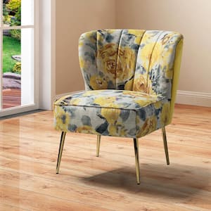 Amata Contemporary and Classic Yellow Comfy Elegant Pattern Side Chair with Tufted Back and Metal Base
