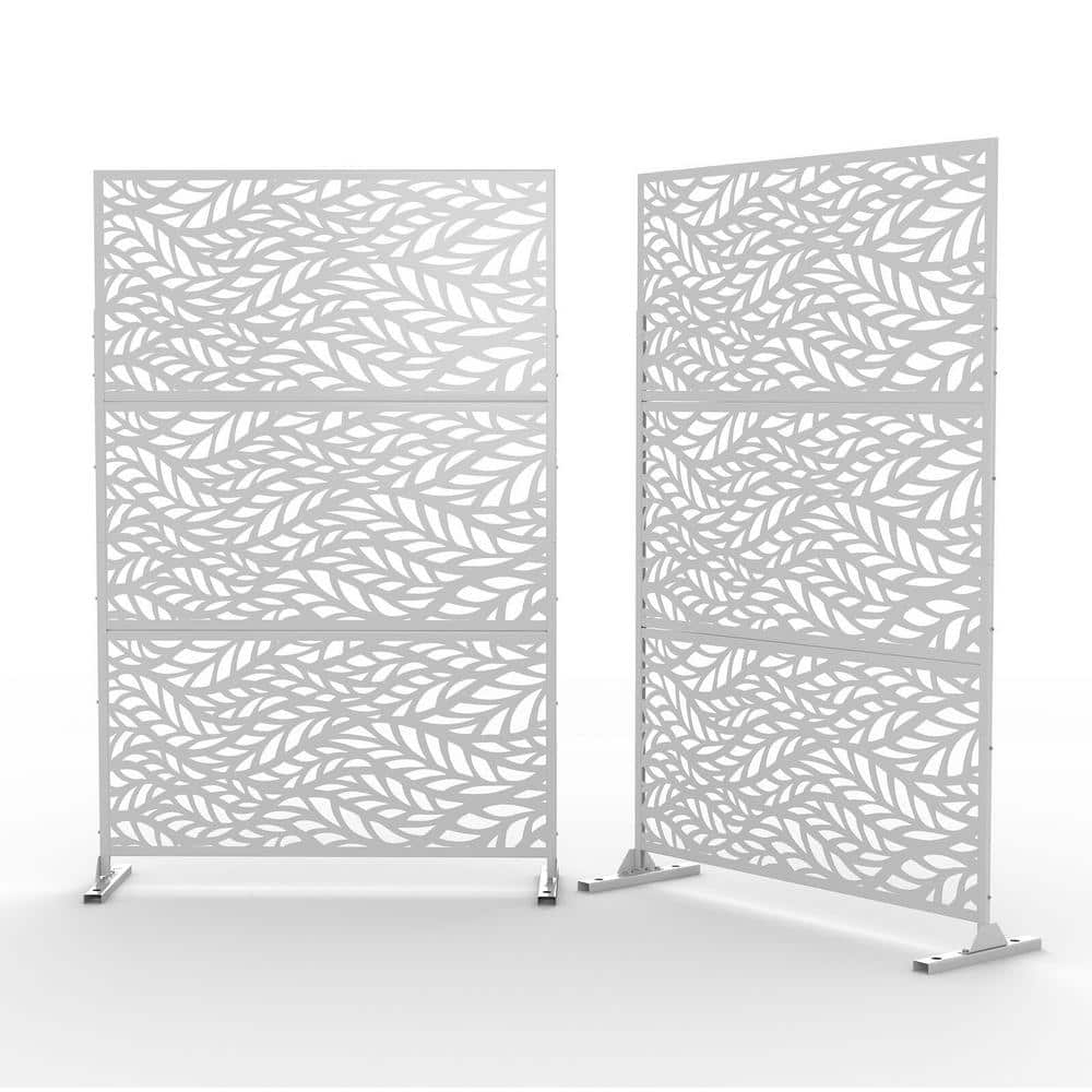 6.5 ft. H x 4 ft. L Laser Cut Metal White Privacy Screen (3-Piece ...