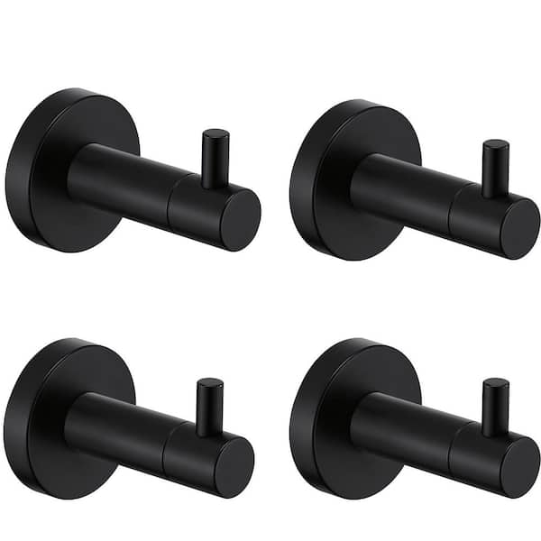 Bath 4-Pack Knob-Hook Robe/Towel Hook Wall Mounted Clothes Hooks in Matte Black