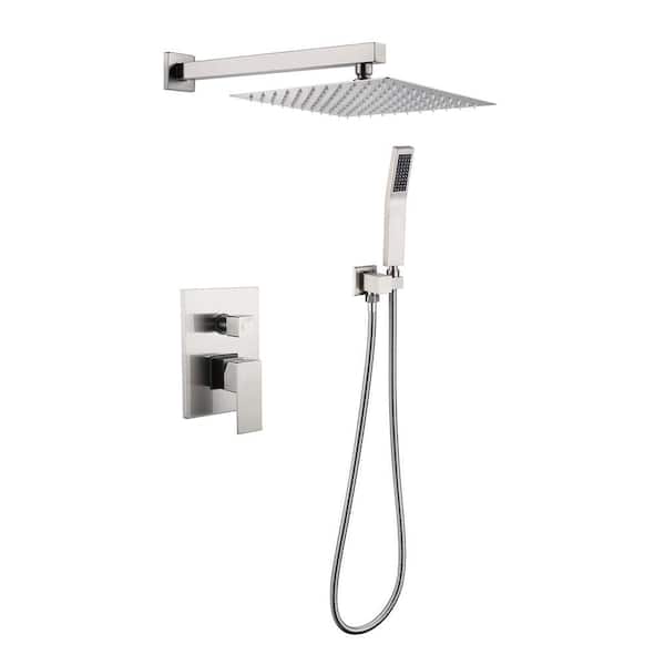 Unbranded Single Handle 2-Spray 10 in. Shower Faucet 1.5 GPM with High Pressure in Brushed Nickel (Valve Included)