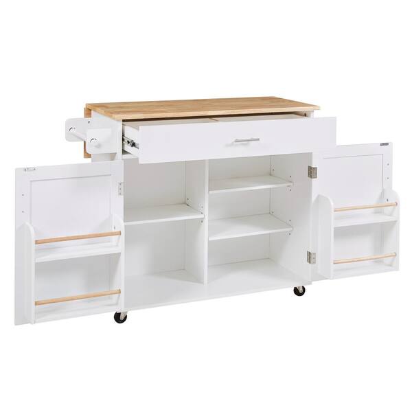 Hooseng White Rubber Wood Top Kitchen Cart Divider and