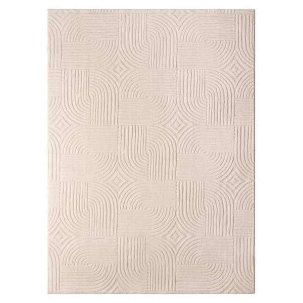 Stone Geo Curve Washable 5 ft. x 7 ft. Taupe Indoor AreaRug