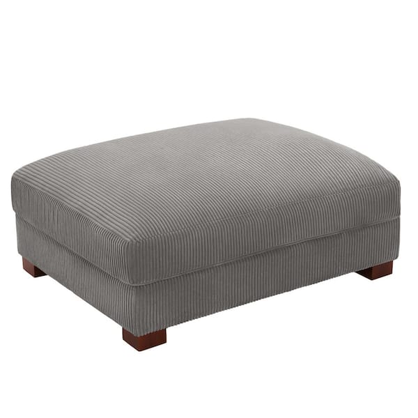 Uixe 42 in. Light Gray Corduroy Fabric Rectangle Ottoman with Wood Legs