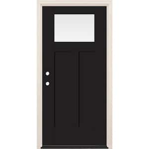 36 in. x 80 in. Right-Hand 1-Lite Onyx Painted Fiberglass Prehung Front Door with 6-9/16 in. Frame and Bronze Hinges