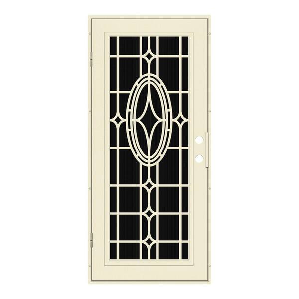 Unique Home Designs 36 in. x 80 in. Modern Cross Beige Left-Hand Surface Mount Aluminum Security Door with Charcoal Insect Screen