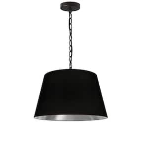 Brynn 1-Light Black LED Pendant with Black and Silver Fabric Shade