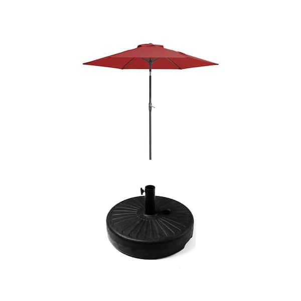 7.  5 ft. Steel Outdoor Market Umbrella with Tilt Crank (Red) and 50 lbs. Resin Patio Umbrella Base (Black) Combo